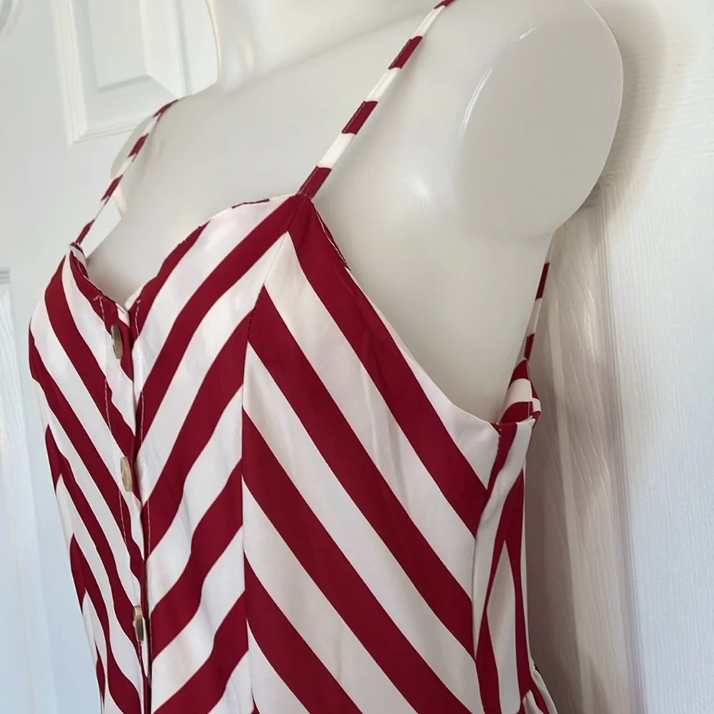 ZARA ZAFUL RED & WHITE STRIPE SPAGHETTI STRAP LONGER DRESS SIZE MEDIUM or 6